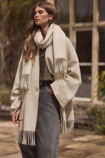 Buy Cream Premium Handsewn Wool Rich Scarf Coat from Next Hungary