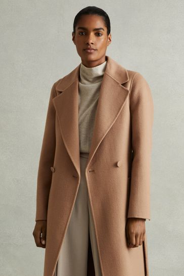 Petite double breasted camel duster coat discount
