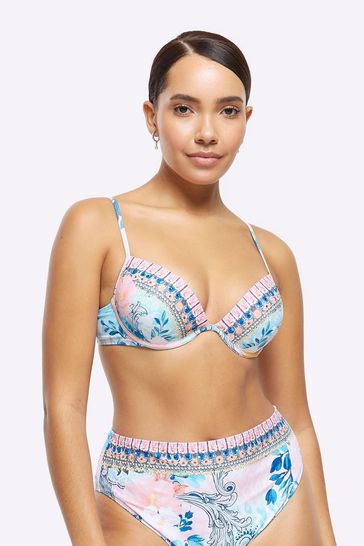 River Island Blue Embellished Balconette Bikini Top