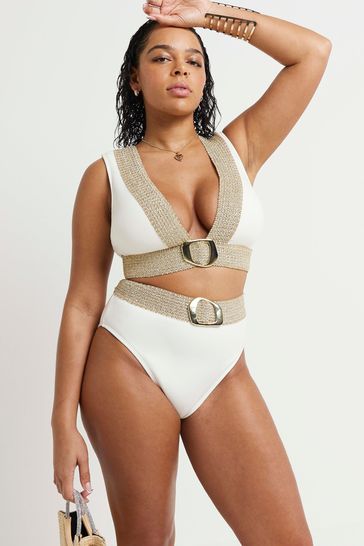 River Island Cream Fuller Bust Elastic Buckle Bikini Top