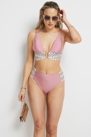 River Island Pink Elastic Plunge Bikini Top