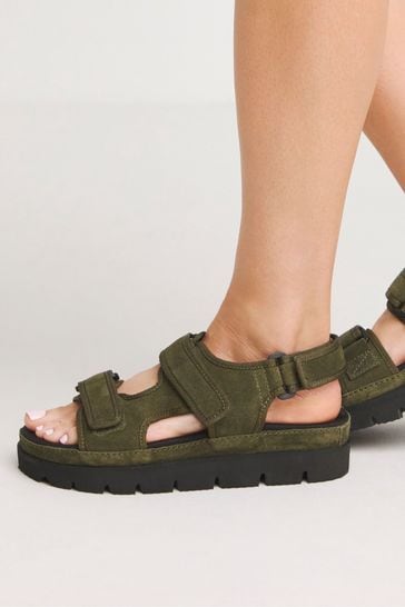 Simply Be Green Wide Fit Chunky Comfort Suede Touch And Close Sandals