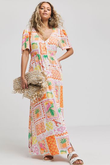 Simply Be Crinkle Button Through Maxi Dress