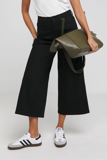 Simply Be Black 24/7 Cropped Wide Leg Jeans