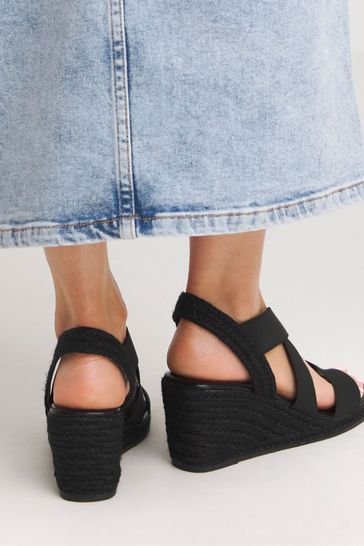 Buy Simply Be Black Elastic Crossover Espadrille Wedge Sandals In Extra Wide Fit from Next Canada