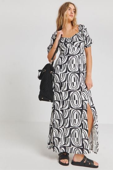 Black printed midi dress top