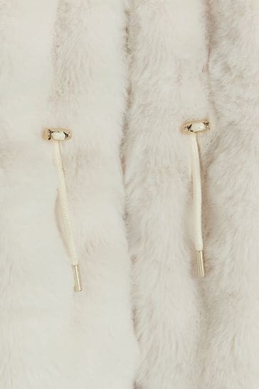 River Island Cream Girls Bobble Faux Fur Coat
