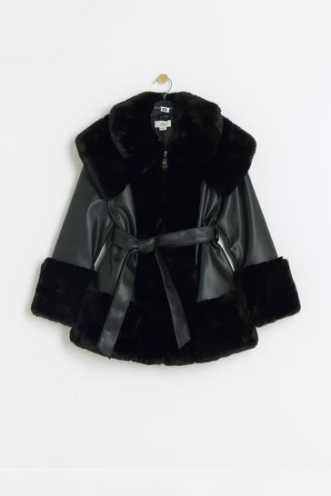 Buy River Island Girls Faux Fur Leather Wrap Coat from Next Turkey