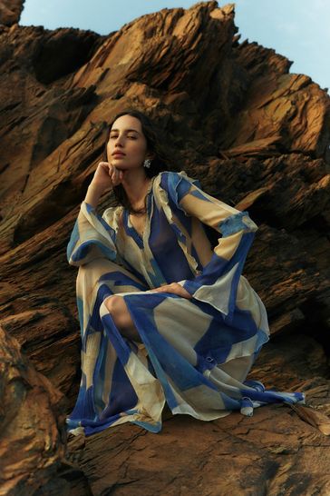 Buy Jigsaw Blue Abstract Long Sleeve Dress from Next Netherlands