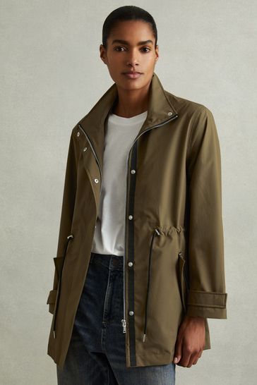 Reiss Khaki Tia Removable Hooded Insert Water Repellent Raincoat
