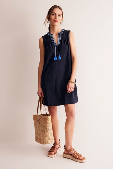 Boden Blue Nadine Notch Cotton Dress