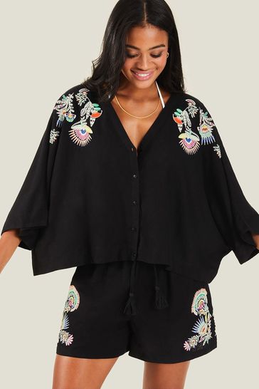 Accessorize Black Embroidered Beach Shirt