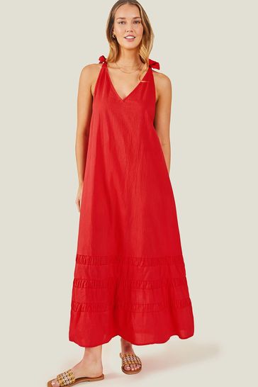 Accessorize Red Ruched Hem Maxi Dress