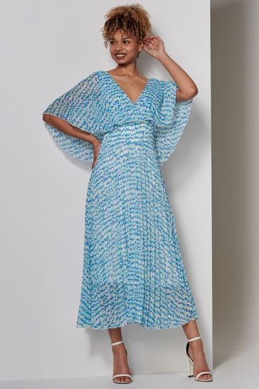 Jolie Moi Blue Kyra Pleated Chiffon Maxi Dress