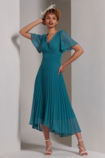 Buy Jolie Moi Teal Blue Elene Pleated High Low Chiffon Maxi Dress from Next Saudi Arabia