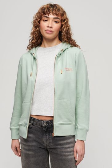 Superdry Surf Spray Green 100 Cotton Essential Logo Zip Hoodie