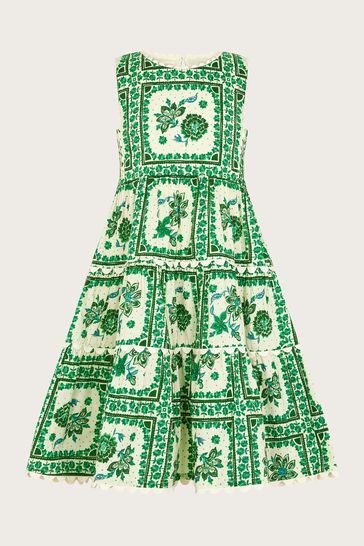 Monsoon Green Tile Print Tiered Dress