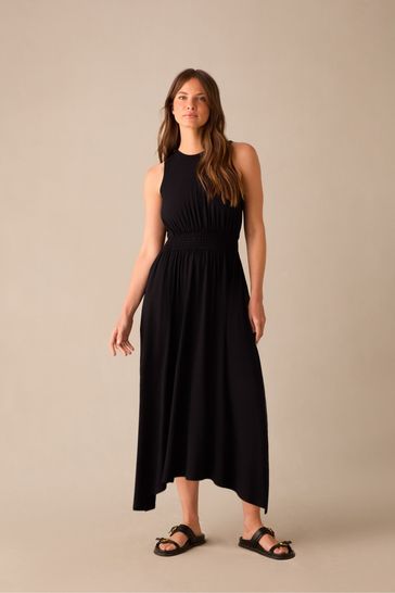 Ro&Zo Petite Jersey Shirred Waistband Black Dress