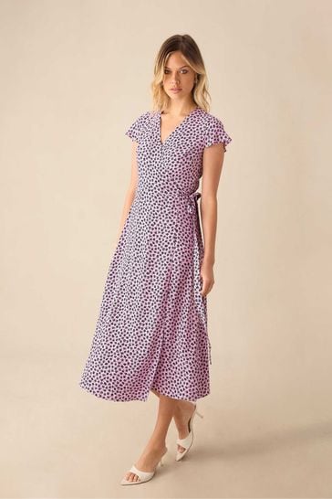 Ro&Zo Pink Ditsy Print Wrap Midi Dress