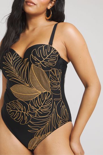 Simply Be Black Magisculpt Embroidered Bandeau Swimsuit