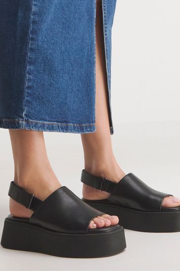 Simply Be Black Slingback Flatform Sandals in Wide Fit