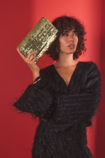 Buy Gold Sequin Clutch Bag With Detachable Cross Body Chain from Next Bahrain