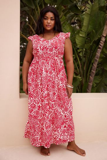 Buy Yours Curve Red Frill Maxi Dress from Next Bahrain