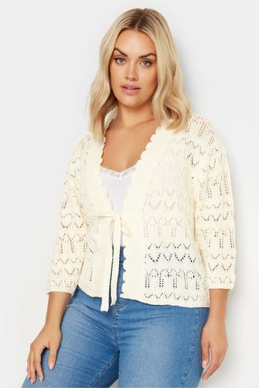 Yours Curve White Crochet Tie Front Shrug