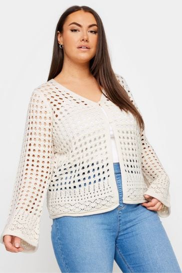 Yours Curve White Button Through Crochet Cardigan