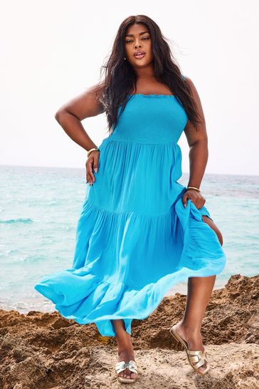 Buy Yours Curve YOURS Curve Aqua Blue Tiered Maxi Dress from Next Bahrain