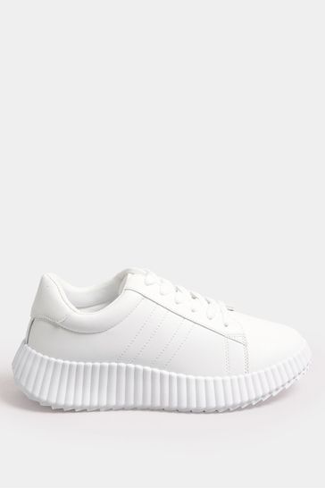 Yours Curve White Ribbed Platform Trainers In Extra Wide EEE Fit