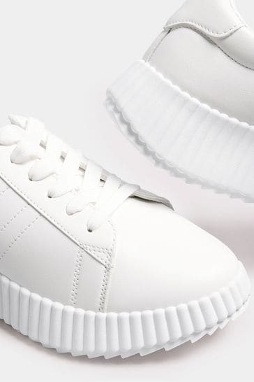 Yours Curve White Ribbed Platform Trainers In Extra Wide EEE Fit