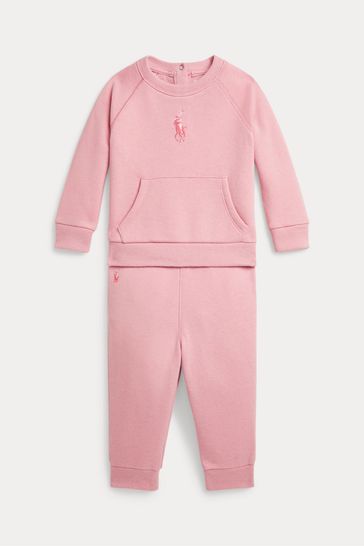 Buy Polo Ralph Lauren Baby Girl Pink Fleece Sweatshirt and Joggers Set from Next Netherlands