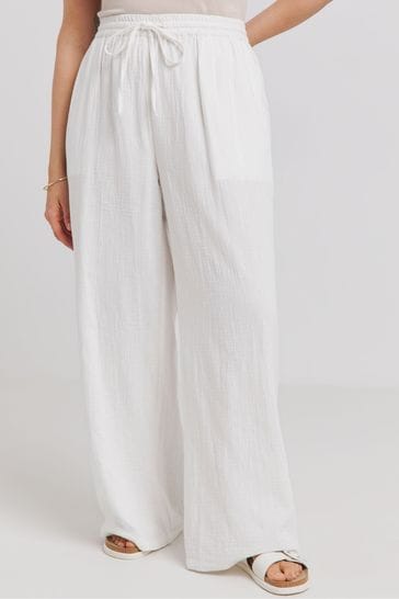 Simply Be White Cheesecloth Wide Leg Trousers