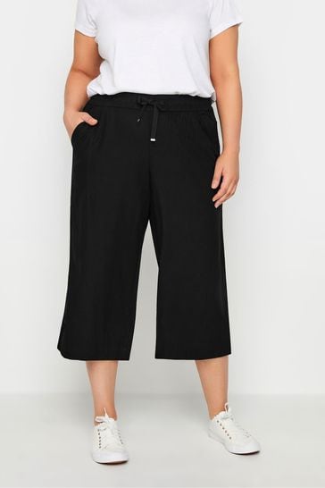 Evans Navy Linen Blend Cropped Trousers