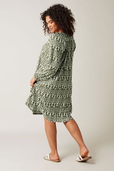 Buy Evans Olive Green Ikat Crinkle Midi Dress from Next Bahrain