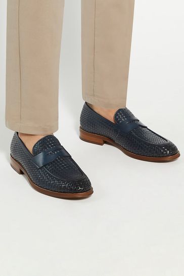 Dune London Blue Saharas Woven Leather Loafers