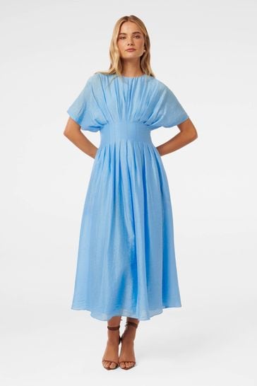 Forever New Blue Eve Seam Detail Midi Dress with a touch of Linen