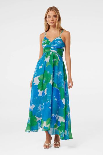 Forever New Blue Jolie Strappy Ruched Bodice Maxi Dress