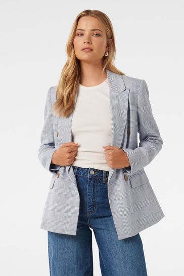 Forever New Blue Linen Blend Ivy Double Breasted Blazer