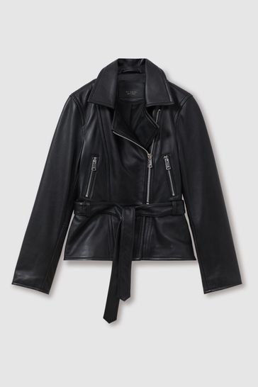 Buy Reiss Black Febe Belted Leather Jacket from Next Bahrain