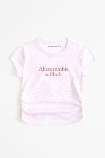 Abercrombie & Fitch Baby Pink Palm Tree Print Cropped Short  Sleeve T-Shirt