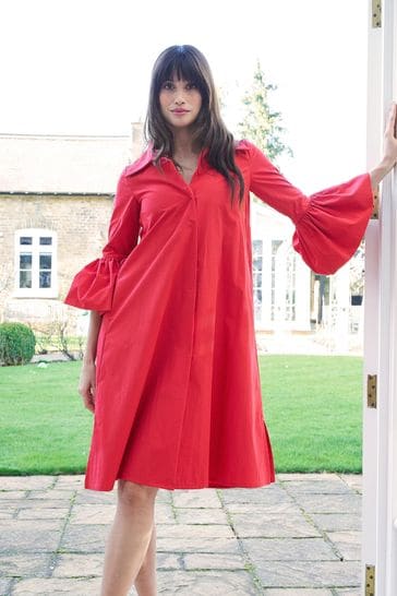Gina Bacconi Red Melinda Taffeta Shirt Dress