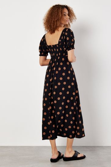 Buy Apricot Black Big Spot Bow Detail Midi Dress from Next Ireland