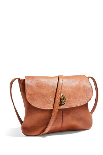 PIECES Brown Leather Cross-Over Bag