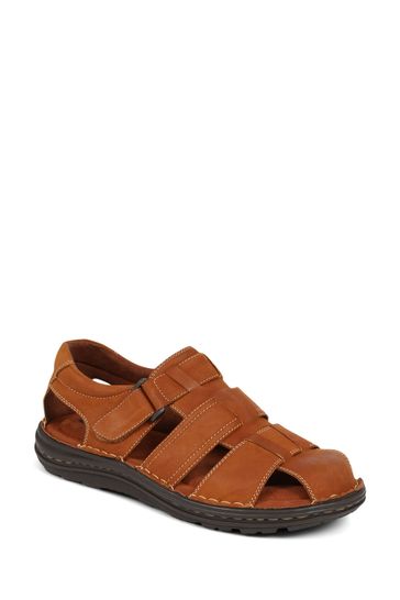 Pavers Touch-Fasten Leather Brown Sandals