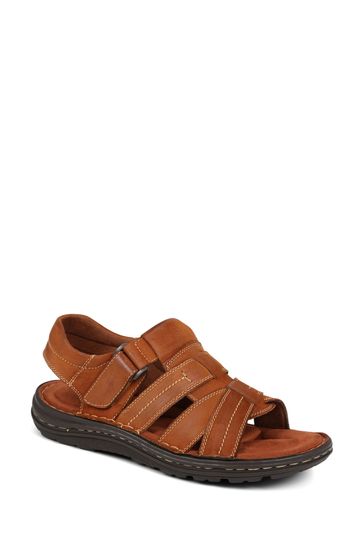 Pavers Touch Fasten Leather Brown Sandals