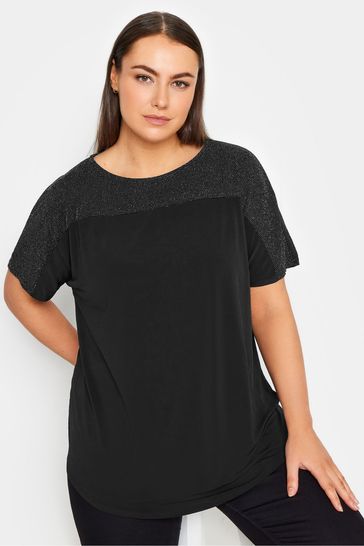 Evans Glitter Detail Black T-Shirt