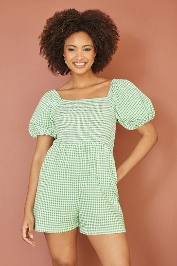 Buy Yumi 100 Cotton Gingham Puff Sleeve Playsuit from Next Bahrain