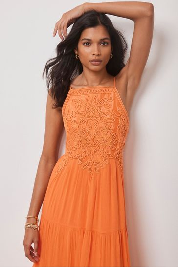 Buy Mint Velvet Brown Embroidered Halter Maxi Dress from the Next 